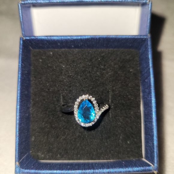 Adjustable Ring Blue Stone with CZ - Picture 1 of 3
